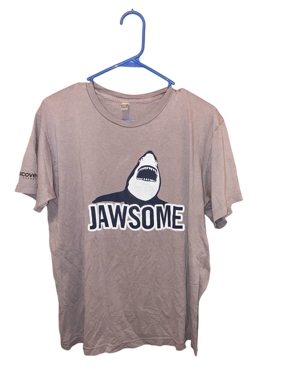 American Apparel Jawsome Shark Graphic Tee L Taupe